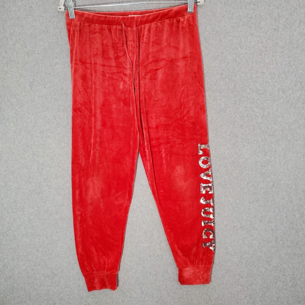 Juicy Couture Women Activewear Pants Small Red Jogger Velour Sequin Drawstring
